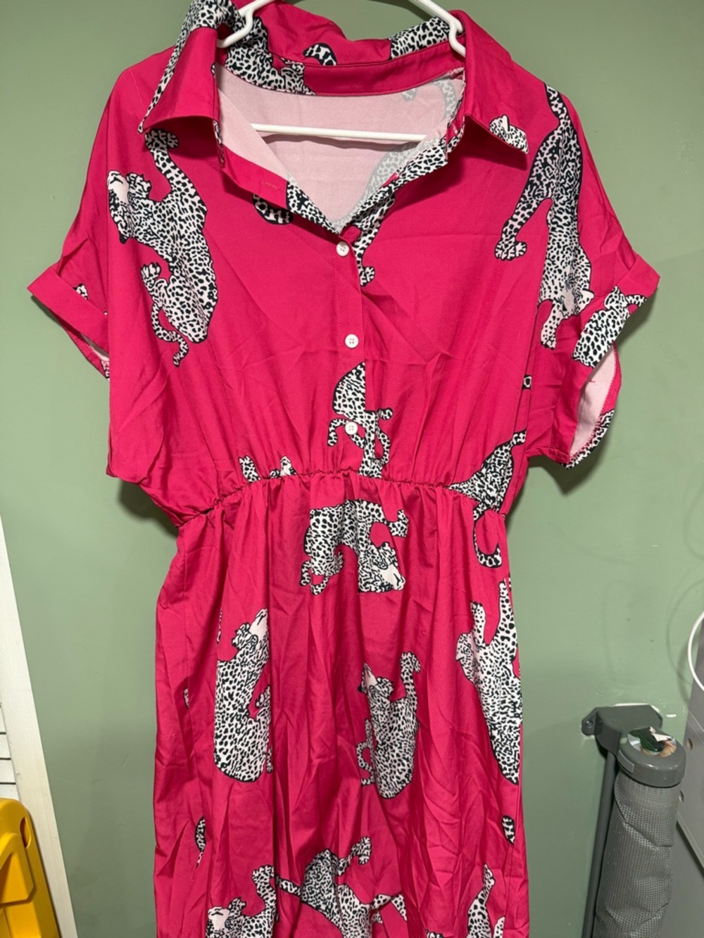 Bright Pink Leopard-Print Maxi Shirt Dress